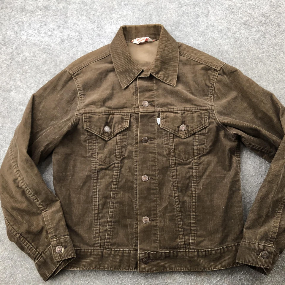 Chaqueta Levi's De Colección Para Hombre 40 Marrón Pana Camionero Botón Blanco Pestaña Años 70 Foto 2 de 4