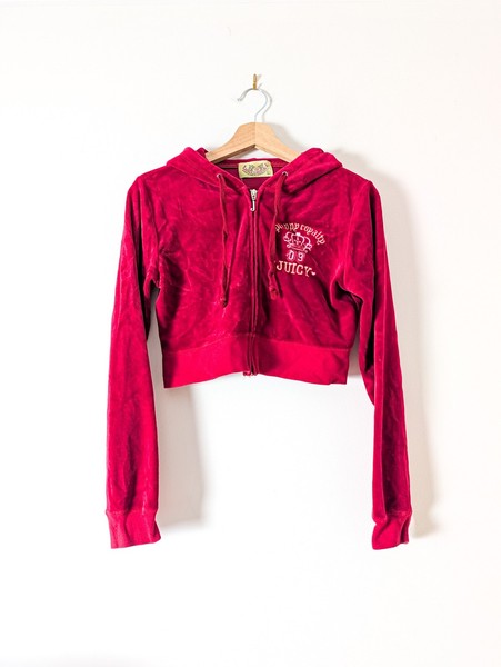 Juicy Couture Red Velour Cropped Zip-Up Hoodie