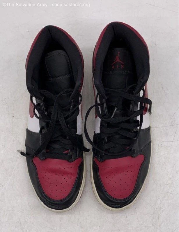 Zapatillas deportivas Nike Jordan 1 Mid negras nobles rojas-blancas para hombre talla 12,5 Foto 3 de 4