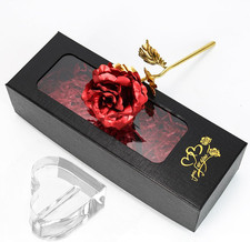 24K Gold Forever Rose, 24K Red Rose Gold Plated Rose Flower with Stand for Loved