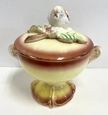 Vintage 1950's-1960's Lipper & Mann Bird Handle Lidded Pedestal Candy Bowl