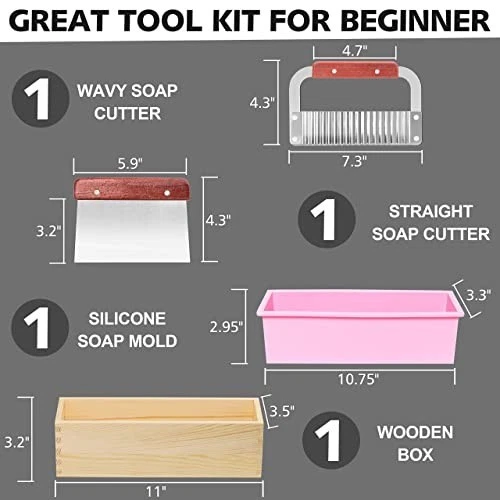 Гибкий силиконовый мыло пресс-формы набор - 42 унций прямоугольный буханка с резак и деревянная коробка, - Изображение 4 из 4