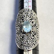 Elaborate Blue Topaz Sterling Silver 925 Pierced Large Statement Ring Size 6.75
