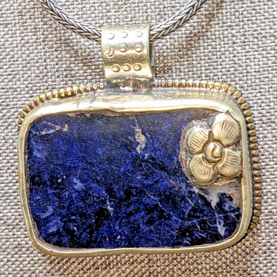 Vintage Brass Blue Sodalite Tribal Tibetan Necklace Pendent Belly Dance
