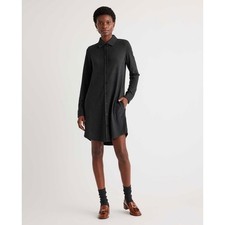 Quince Womens Charcoal Gray Knit Button Down Shirt Dress Long Sleeve Pockets M