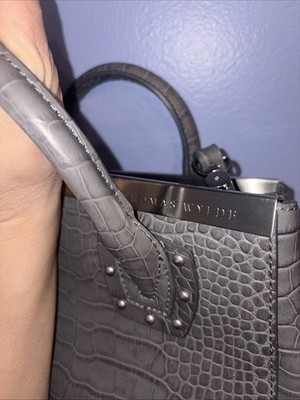 Thomas Wylde Studded Leather Tote Bag Gray Croc Embossed Satchel