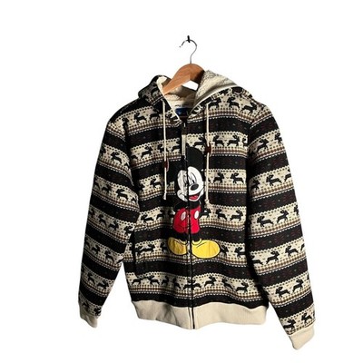 Disney Holl Haus Mickey Mouse Hoodie Herren Gr. M gemustert schwarz beige Full Zip