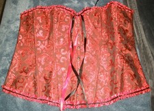 748 Plus Size Red Black Floral Satin Lace-Up Waist Clincher Corset 6X Halloween