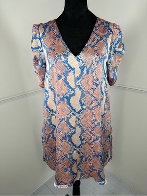 Adrienne Snake Print Puff Sleeve Shift Dress Size Small