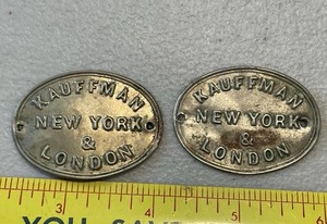 Vintage Pair Kauffman Saddle Tags. UK &NY. Rare. Early To Mid-Century 