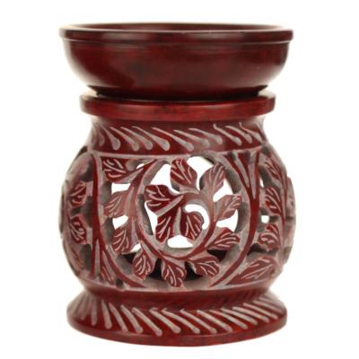 Oil Diffuser - Red Soapstone Oil Burner Round leaves 4''
