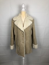 Winlit Women Beige Genuine Leather Fur Lined Coat Long Jacket Perfect Sz L Warm!