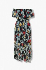 Forever 21 Plus Size Floral Chiffon Maxi Off The Shoulder Dress 2X/3X