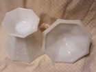 Vintage Octagonal Milk Glass Pedestal Covered Candy Dish — photo 4