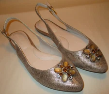 Lindsay Phillips Lacey Women 6 Gold Interchangable Jewel Slingback Comfort Flats
