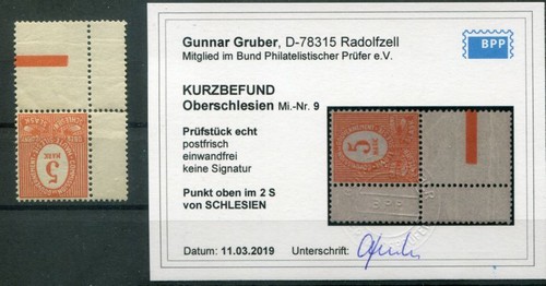 Alta Silesia 9PF variety not yet listed MNH non stamped BPP finding Eur