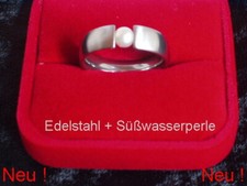 Edelstahl Ring Spannring Süßwasserperle weiß Damen 6mm Bandring Edelstein Neuer