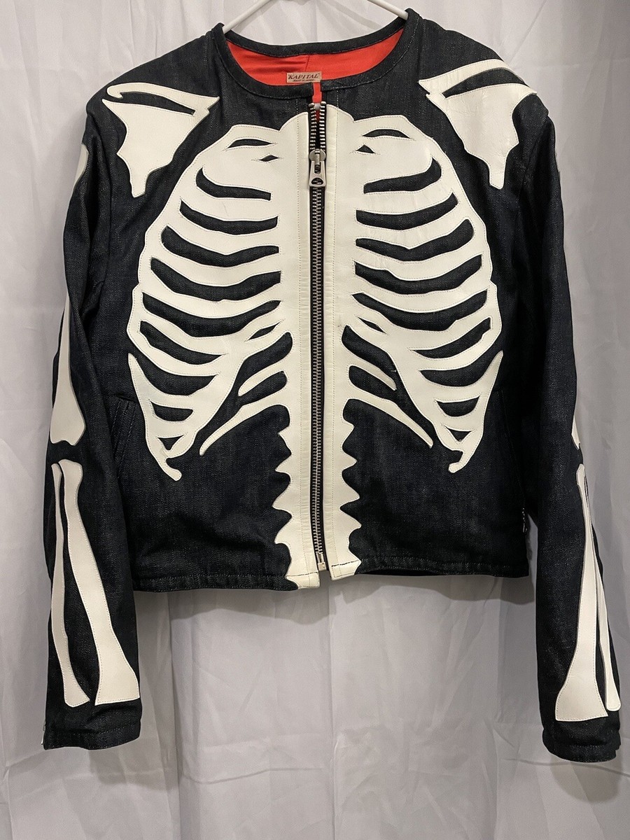 Kapital Skeleton LEATHER Denim Biker Jacket RARE size 3 | eBay