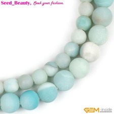 Big Hole Natural Blue Amazonite Stone Frosted Matte Beads For Jewelry Making 15"