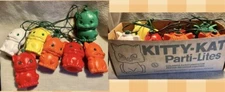 Vtg Kitty Kat Cat 7 Party Lights Lantern Blow Mold 13’ String LIDCO In Box USA