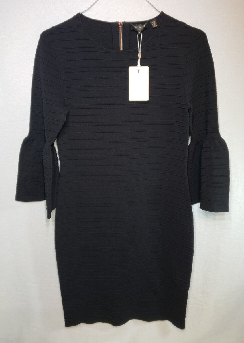 Ted Baker YANSIAA Bell sleeve bodycon Women Dress Size 4 Viscose Polyamide