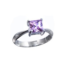 1ct Pink CZ Cubic Zirconia Square Princess Cut S. Silver Ring Size 5,6,7,8,9,10