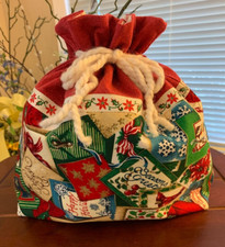 Handmade Holiday Lined Drawstring Bag / Gift Bag