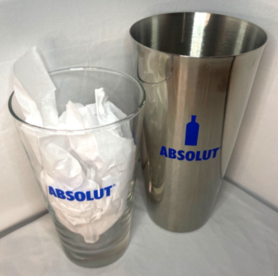 Absolut Vodka 2-Piece Boston Shaker, 16 oz. Mixing Glass & 28 Oz. Shaker NEW
