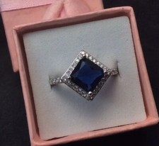  Beautiful 925 Sterling Silver Princess Cut Blue Cubic Zirconia Solitaire Ring 8