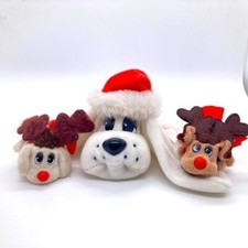 Vintage Christmas Pound Puppies Plush Santa Mini Reindeer Dogs 90s