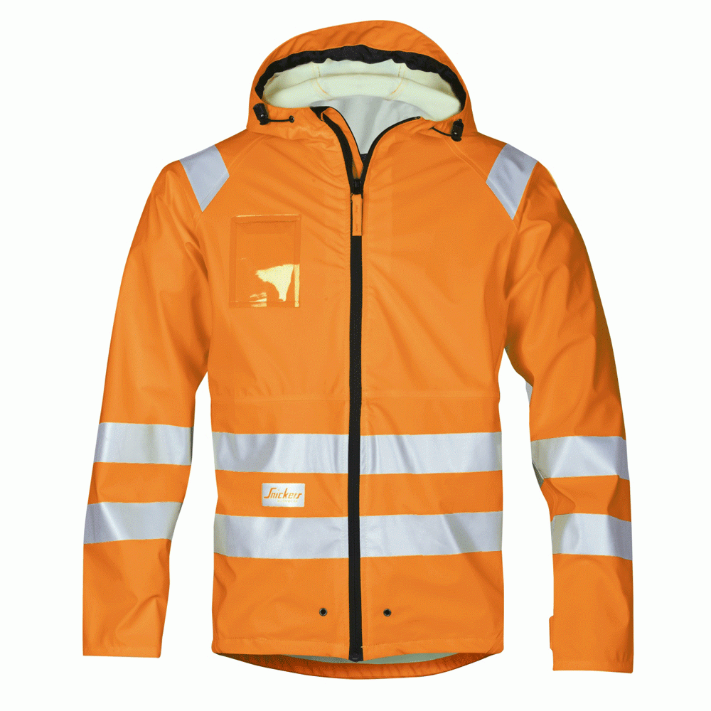 Snickers 8233 Orange Hi-Vis PU Rain Jacket, Class 3