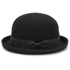 Bowler Fedora Hat with Rolled Brim - 1920s Classic One Size-Medium Wool Black a