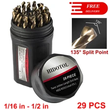 29PCS Cobalt Drill Bit Set 1/16 in -1/2 in M35 High Speed Steel Twist Jobber Bit