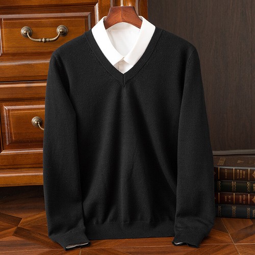 Men's Casual Business V-Neck Knit Sweater Long Sleeve Pullover Warm Base Layer - Picture 21 of 41