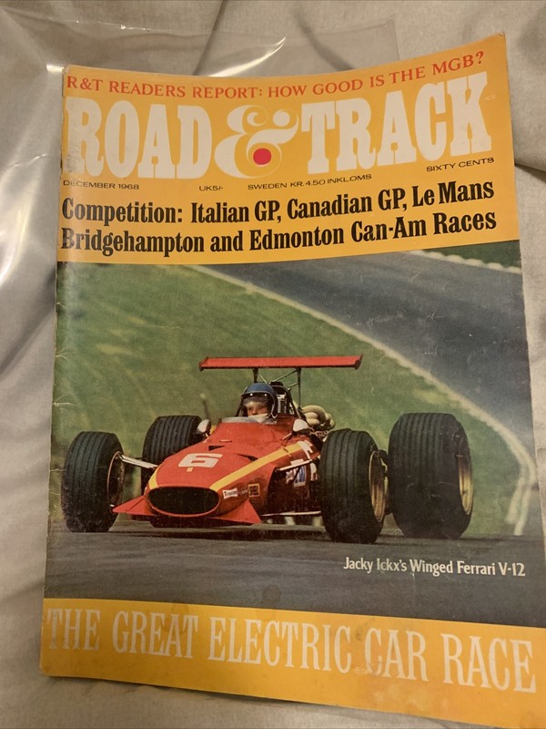 Vintage "ROAD & TRACK" Magazine December 1968 Ferrari Ickx BMW 2500
