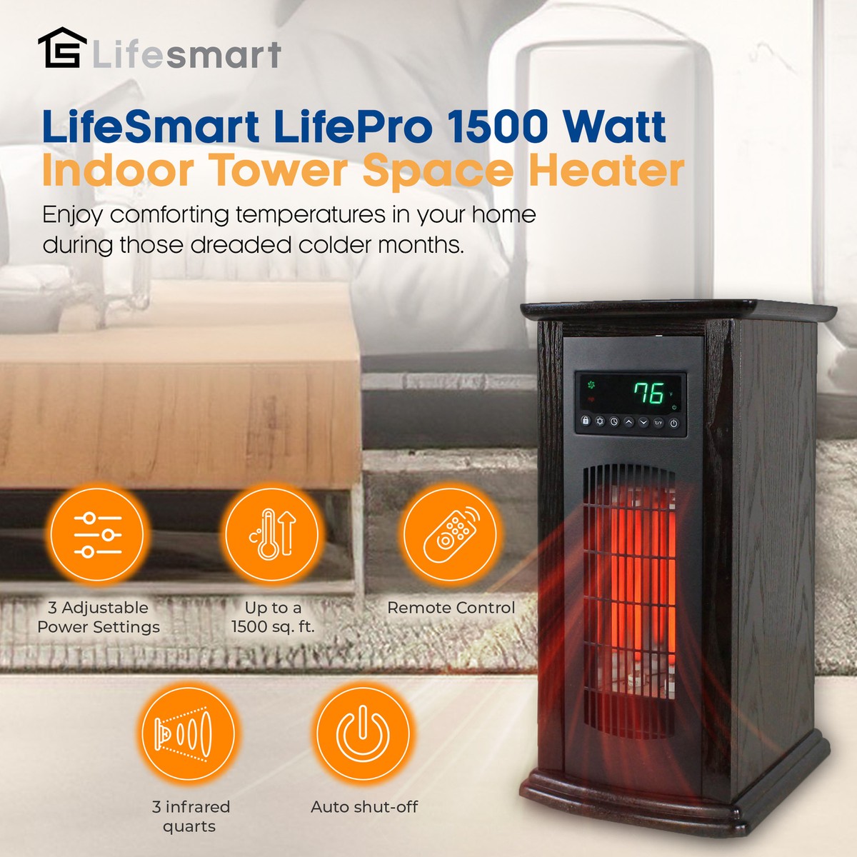 1500 Watt Lifesmart Large Room Infrared Heater Infrared Heater