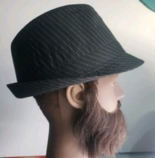 Men's Black Pinstriped Fedora Style Hat -  Size S/M