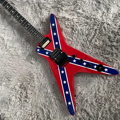 Custom Electric Guitar V Red& Blue Star Inlay FR Bridge Black Hardware Guitar