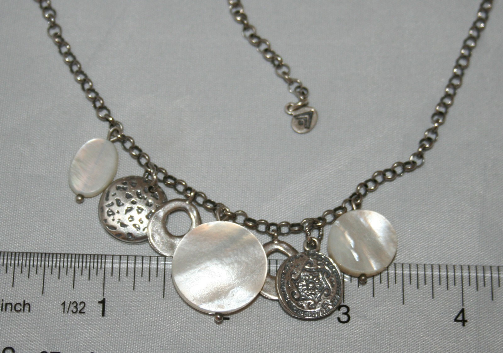 Silpada Oxidized Mother-of-Pearl Circle Charm Sterling Silver Necklace N1830