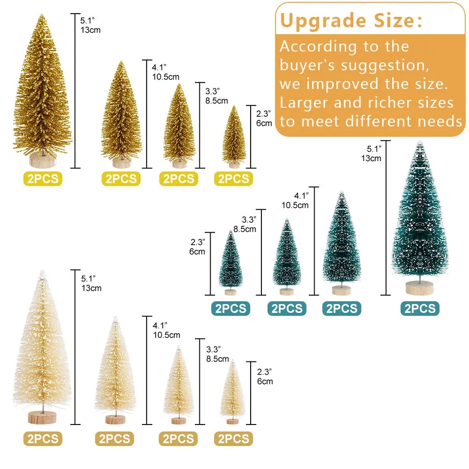 Artificial Mini Bottle Brush Trees Christmas Village Trees with Wood Base Sisal - Image 2 of 4