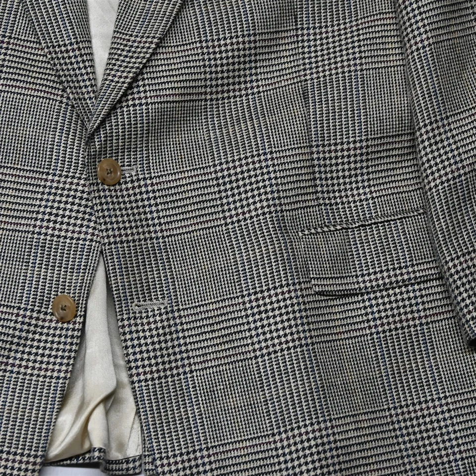 Vtg Austin Reed 48L Beige Glenn Check USA Made Wool Silk Blazer Sport Coat - Image 3 of 4