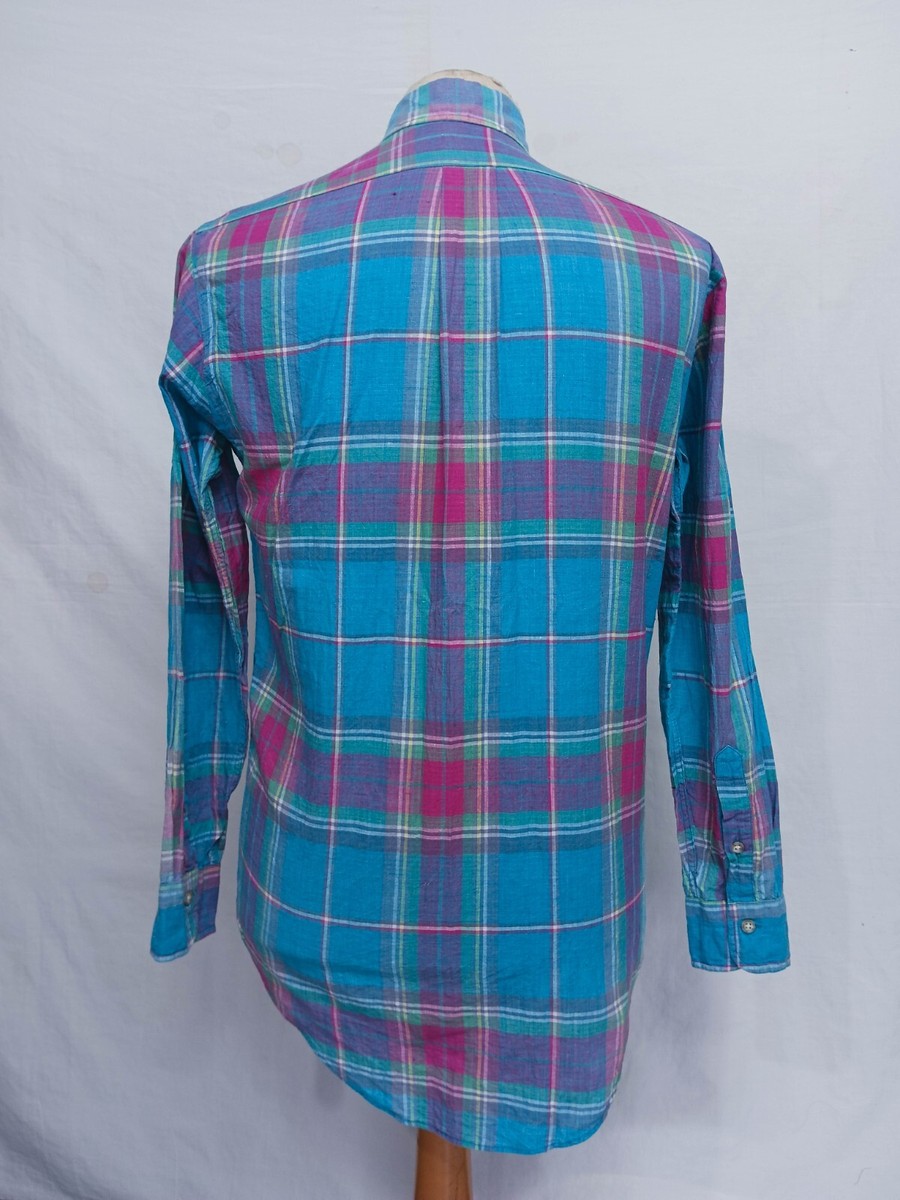 トップス \"Ms. SERO\" used India madras shirt Vtg 80s SERO Button Down Plaid Madras Cotton Men's Shirt L/S