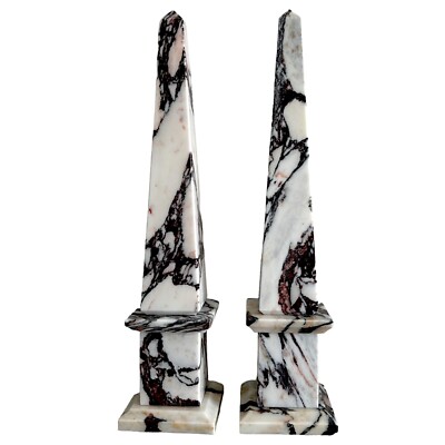 Pair of Marble Calacatta Vagli Obelisks Table Sculptures Home Decor H 25cm