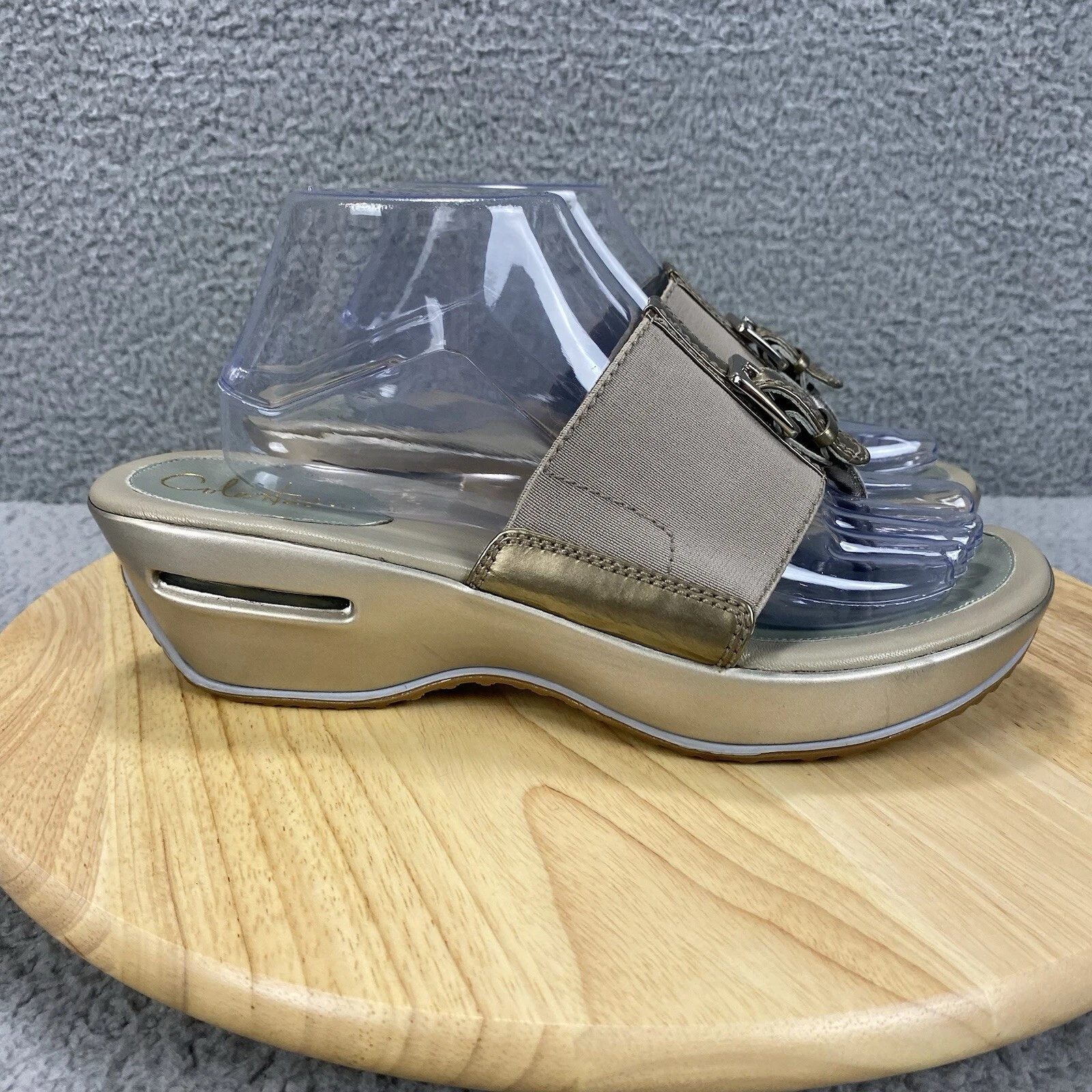 NIKE Perizoma sandalo Cole Haan Air Donna zeppa taglia 10 B oro marrone fibbia scorrevole tacco