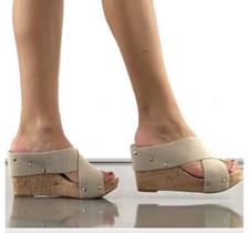 Lucky Brand Miller 2 Cork Platform Wedge Sandals Beige Size 9.5M