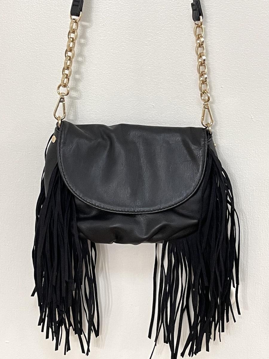 DEUX LUX Black Leather Fringe Crossbody Shoulder Bag Small