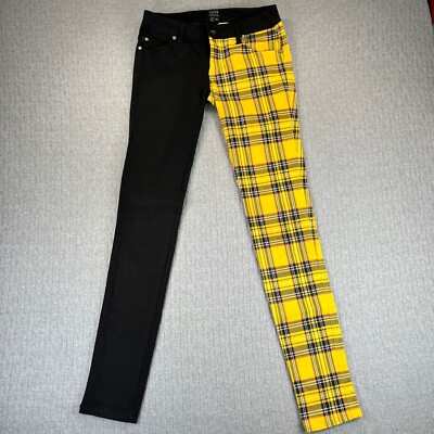 Tripp NYC Pants Yellow Plaid Black Skinny Punk Rock Goth 26/3