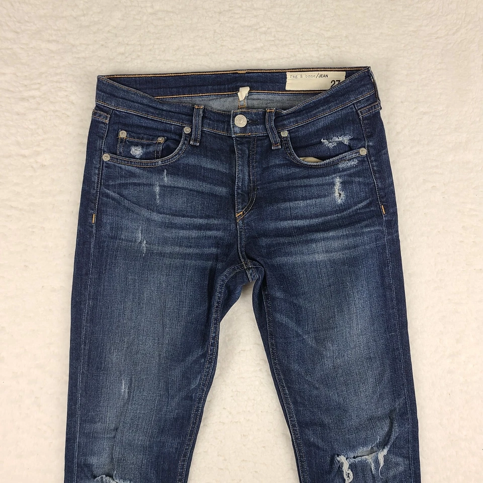 Rag Bone Jeans Womens 27 Blue Collette Capri Distress Dark Wash Denim * - Image 3 of 4