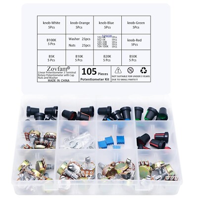 Potentiometer Kit B5K 10K 20K 50K 100K Ohm Linear Taper Rotary Audio B Type, 105