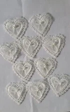 CraftbuddyUS 10pcsx2 inch,2 layer White Heart w/ pearl Crochet Motif Patches,DIY